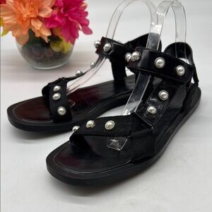 Zara Black Sandals with Pearl Accents EU Size 39 BSN8979